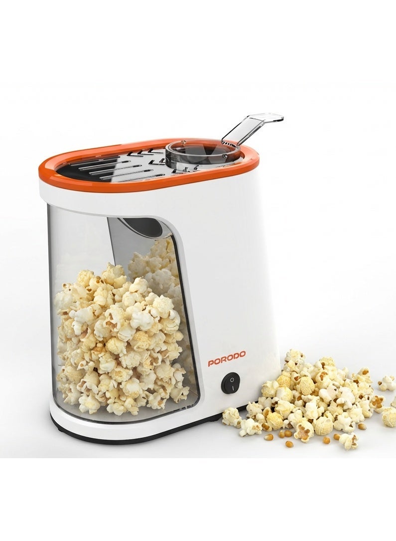 بورودو صانعة الفشار 1200 واط مع خزان قابل للفصل، ماكينة الفشار بالهواء الساخن، وجبة خفيفة صحية، ماكينة صانع الفشار خالية من الزيت، 60 جرام من بذور الذرة - أبيض وبرتقالي - Image 1